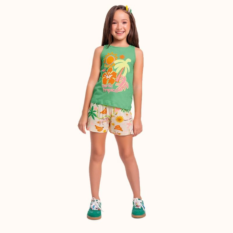 Conjunto Infantil Menina Malha Folhagem Fakini 3190 Thaluc